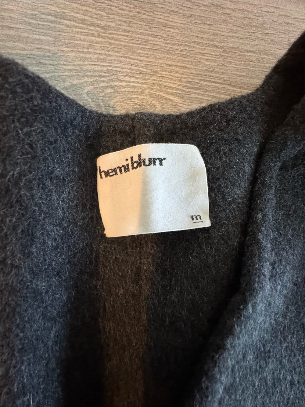 Hemi Blurr Sheep Camel Hair Wool Brushed Gray Scarf Coat Size Medium Nwot — image 6 of 7